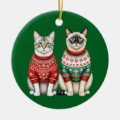 Kattenkerstversiering, Tabby en Siamese katten Keramisch Ornament (Voorkant)