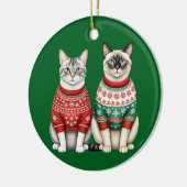 Kattenkerstversiering, Tabby en Siamese katten Keramisch Ornament (Links)