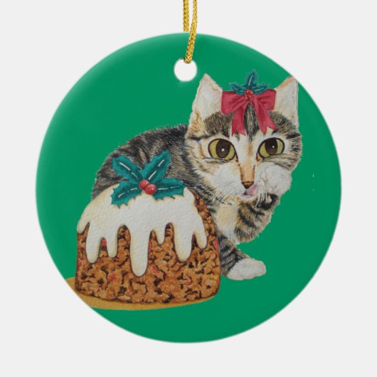 kattenkeukentafeltje om te kotsen op kerst keramisch ornament (Voorkant)