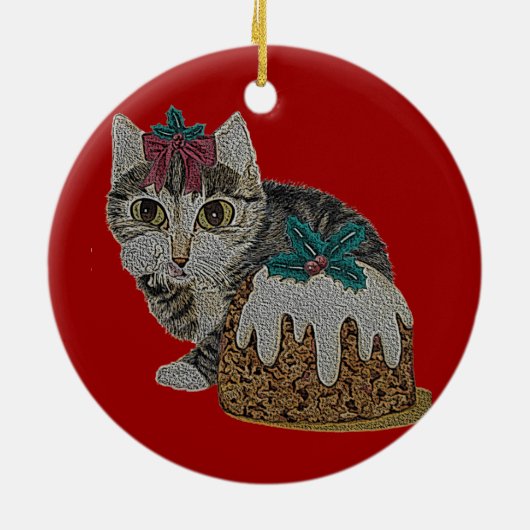 kattenkeukentafeltje om te kotsen op kerst keramisch ornament (Achterkant)