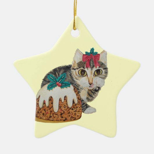kattenkeukentafeltje om te kotsen op kerst keramisch ornament (Voorkant)