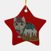 kattenkeukentafeltje om te kotsen op kerst keramisch ornament (Achterkant)
