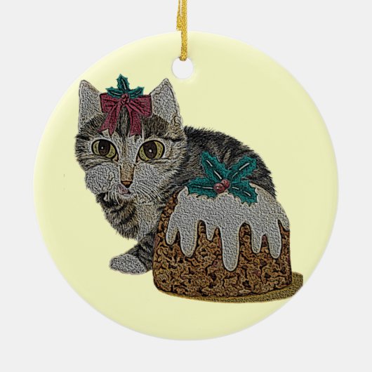 kattenkeukentafeltje om te kotsen op kerst keramisch ornament (Achterkant)