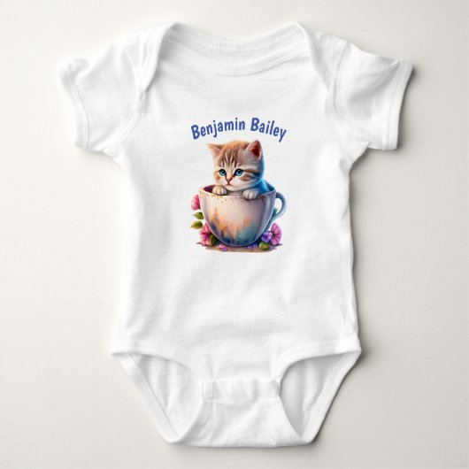 Kattenkit in een theekopje personaliseren romper (Voorkant)