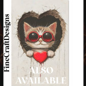 Kattenkitten in rode bril, rood hart AQ2 Decoupage Tissuepapier