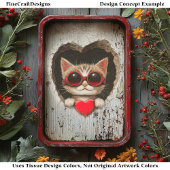 Kattenkitten in rode bril, rood hart AQ2 Decoupage Tissuepapier