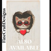 Kattenkitten in rode bril, rood hart AQ3 decoupage Tissuepapier