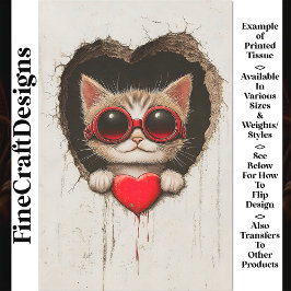 Kattenkitten in rode bril, rood hart AQ3 decoupage Tissuepapier