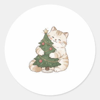 Kattenknuffelende Mini Kerstboom Sticker