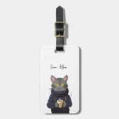 Kattenkoffie/thee in Waterverf Sweater Bagagelabel (Voorkant verticaal)