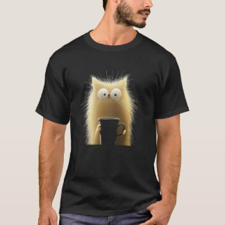 Kattenkoffieliefhebber Schattige Pluizige Kat Ocht T-shirt