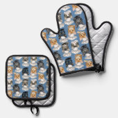 Kattenkoks Kookt Schattige Patroon Ovenwant & Pannenlap Set (Voorkant / Achterkant)