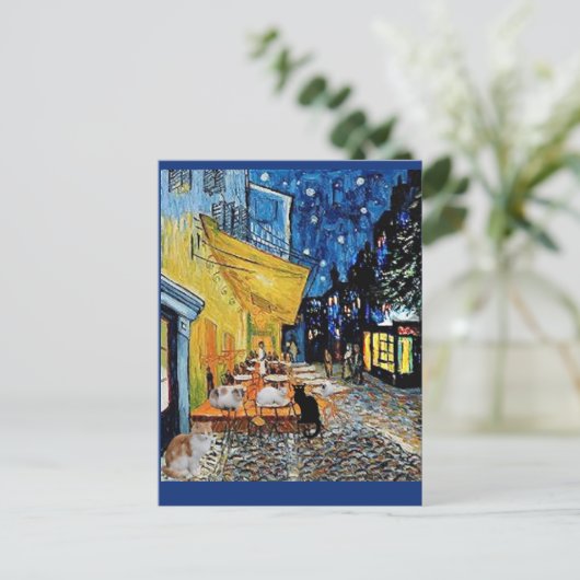 Kattenkolonie, Van Gogh Café Terras Parodie Briefkaart (Staand voorkant)