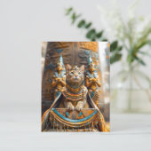 Kattenkoning op de troon van de farao briefkaart (Staand voorkant)