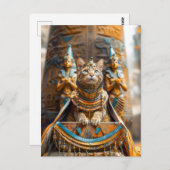 Kattenkoning op de troon van de farao briefkaart (Voorkant / Achterkant)