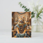 Kattenkoning op de troon van de farao briefkaart (Staand voorkant)