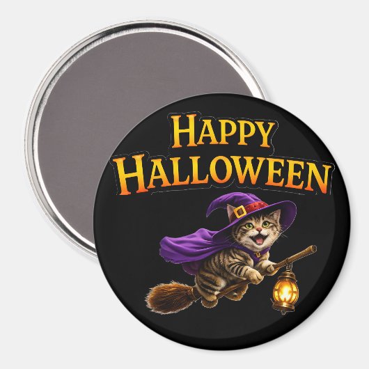 Kattenkop Happy Halloween-magneet Magneet (Voorkant / Achterkant)