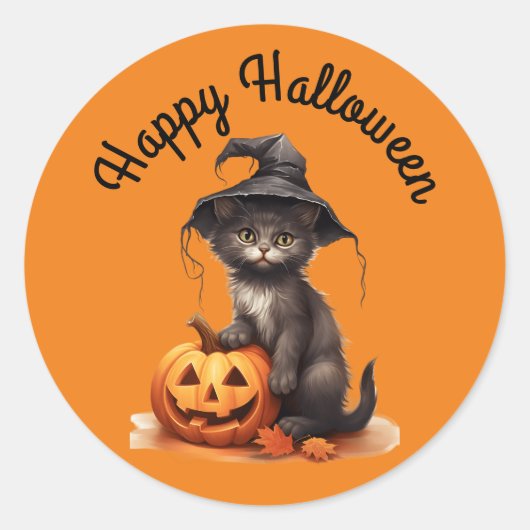 Kattenkop in Heks Hoed Sticker (Voorkant)