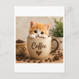 Kattenkop in koffiekopje charme briefkaart