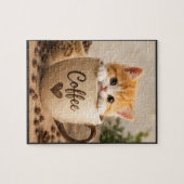 Kattenkop in koffiekopje-hanger legpuzzel (Horizontaal)
