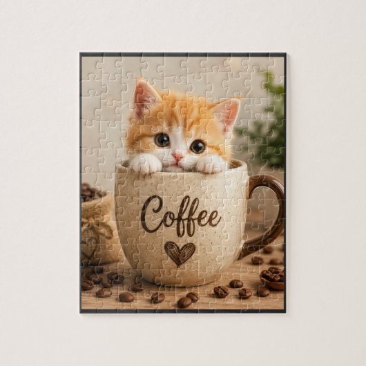 Kattenkop in koffiekopje-hanger legpuzzel (Verticaal)