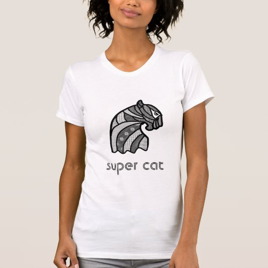 Kattenkop met Boho Ornamenten zwart-wit T-shirt (Voorkant)