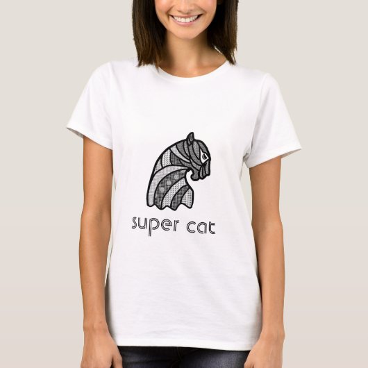 Kattenkop met Boho Ornamenten zwart-wit T-shirt (Voorkant)