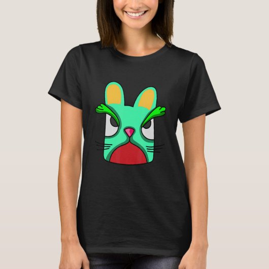Kattenkop Met Groen Vierkant T-shirt (Voorkant)