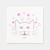 Kattenkop met kleine roze harten servet (Voorkant)