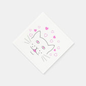 Kattenkop met kleine roze harten servet (Hoek)