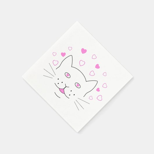 Kattenkop met kleine roze harten servet (Hoek)