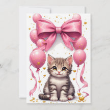 Kattenkop met strik en ballonnen verjaardagsfeestj