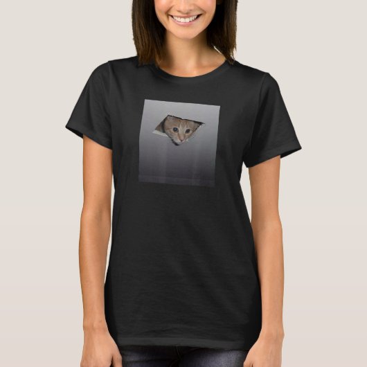 kattenkop uit gat in de plafondmeme t-shirt (Voorkant)