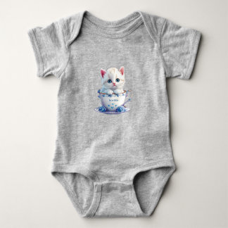 Kattenkopje in Beker Blauwe Bloemen Baby Body Romper