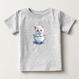 Kattenkopje in Beker Blauwe Bloemen Baby T-Shirt