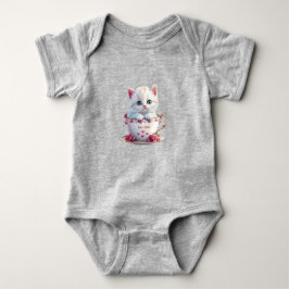 Kattenkopje in Beker Roze Bloemen Baby Body Romper