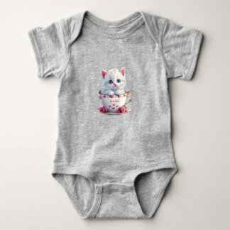 Kattenkopje in Beker Roze Bloemen Baby Bodysuit