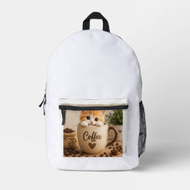 Kattenkopje in Koffiekopje Charme Bedrukte Rugzak