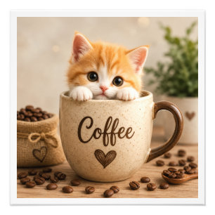 Kattenkopje in Koffiekopje Charme Foto Afdruk