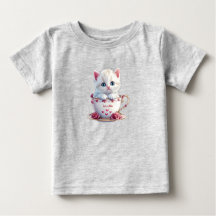 Kattenkopje in roze bloemenmok baby t-shirt