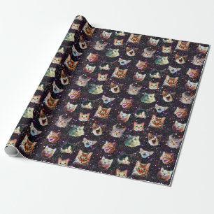 Kattenkoppen in het Buitenruimte Funny Galaxy Patt Cadeaupapier
