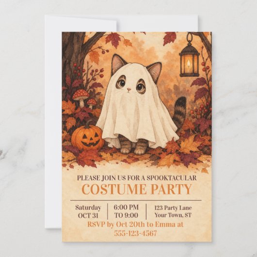 Kattenkostuum Halloween-feest uitnodiging (Voorkant)