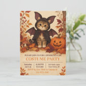 Kattenkostuum Halloween-feestuitnodiging Kaart (Staand voorkant)