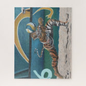 Kattenkrijger speelt volleybal Grote Kunst Puzzel Legpuzzel (Verticaal)