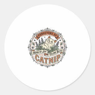 Kattenkruid Kat Kattenkruid Vintage Vector Kunst S Ronde Sticker