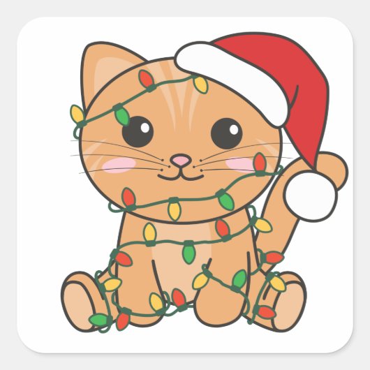 Kattenkruid, kruidenierskruis, kat-kerstwinterdier vierkante sticker (Voorkant)
