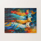 Kattenkunst met sterrenhemel achtergrond legpuzzel (Horizontaal)