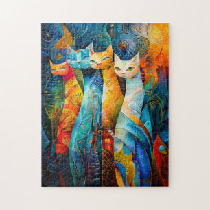 Kattenkunst met sterrenhemel achtergrond legpuzzel