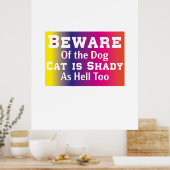 Kattenkunst Pas Op Voor De Hond Poster (Keuken)