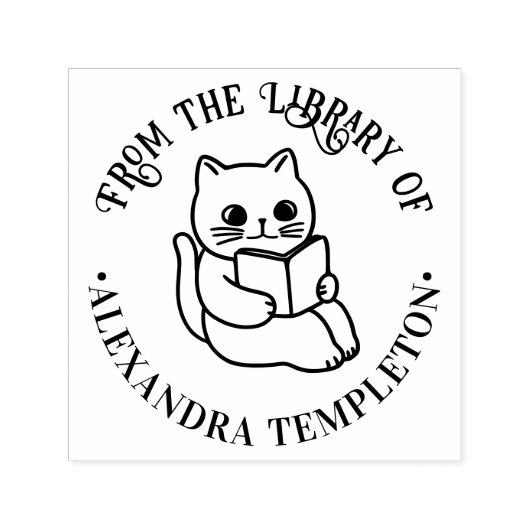 Kattenleesboek “Uit de bibliotheek van” naam Zelfinktende Stempel (Design)